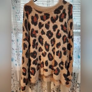 Fuzzy animal print sweater